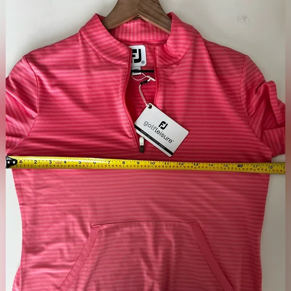 FootJoy Women's Half Zip Tonal Stripe Bright Coral Golf long sleeve XS - Image 7