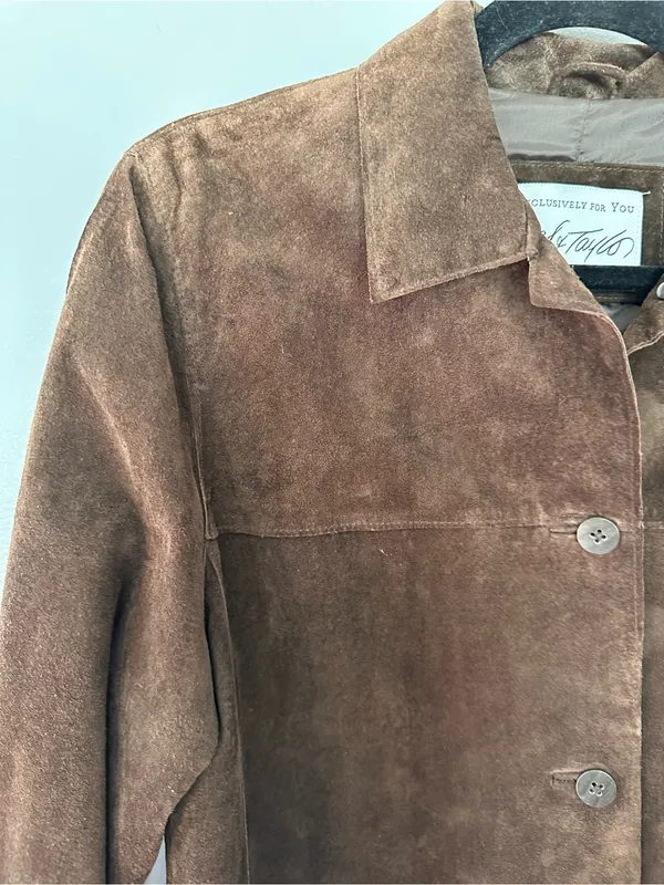 Lord & Taylor Brown Genuine Suede Leather Shirt Jacket Fully Lined size S* - Image 4