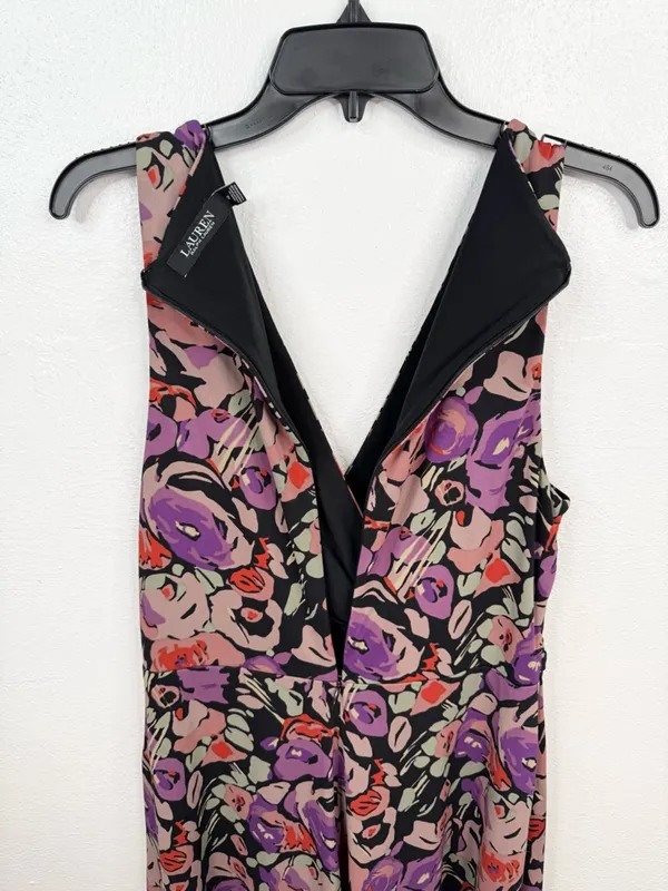 Lauren Ralph Lauren Dress Size 12 Black Floral Fit & Flare V-Neck Sleeveless - Image 5