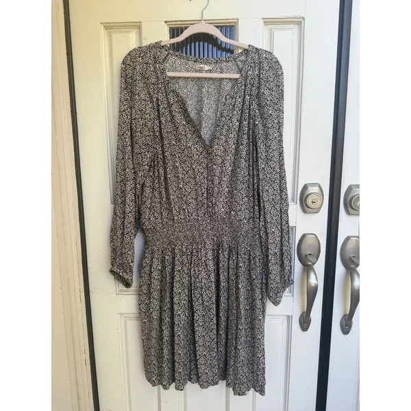 Faherty Womens Floral Print Long Sleeve Smocked Waist V Neck Mini‎ Dress Size XL - Image 13