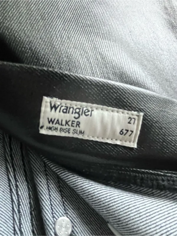 WRANGLER Walker 677 High Rise Slim Black Faux Leather Jeans Size 27 Cowgirl Rode - Image 4