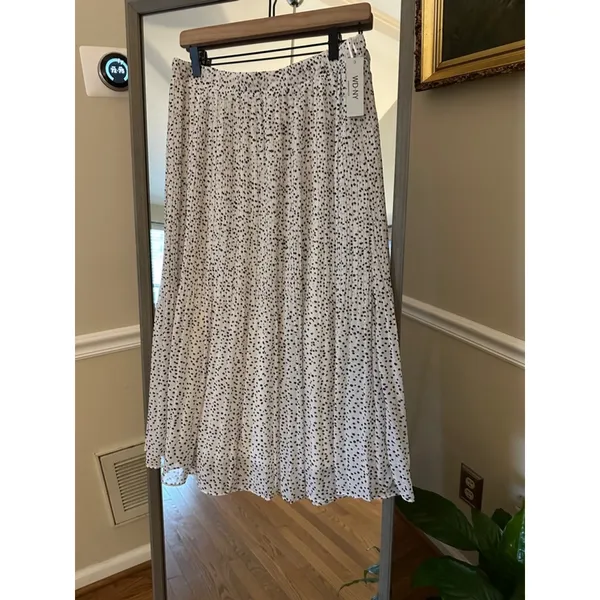 WD·NY White Black Polka Dot Pleated Tiered Midi Maxi Skirt NWT Size M - Image 3