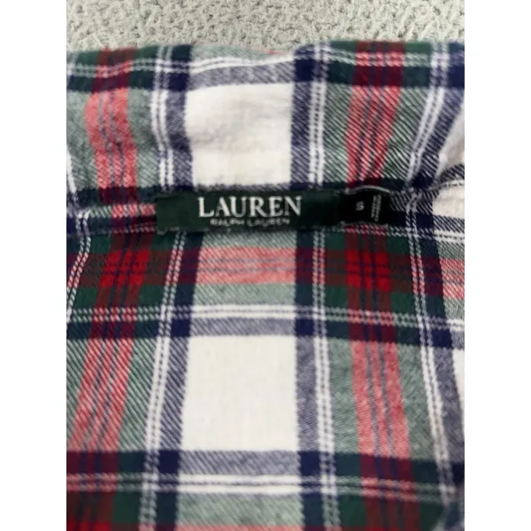 Ralph Lauren Flannel Lounge Shirt Women S Embroidered Logo Plaid Relax Sleep Top - Image 6