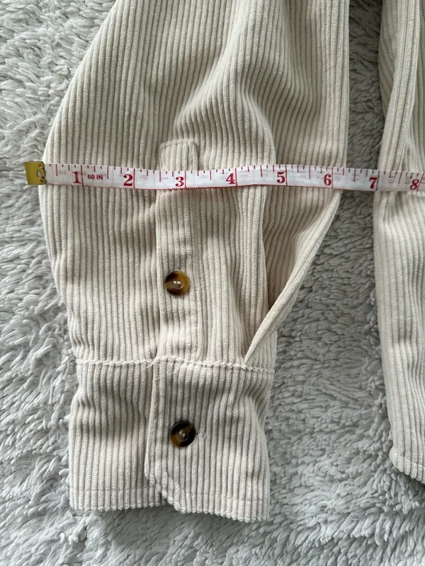 Small Beige Casual Button Down Long Sleeve with Oversized Fit Corduroy Style Tan - Image 8