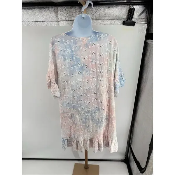 Surf Gypsy Eyelet Tie Dye Tassel Beach Dress Ruffle Flutter Sleeve M - Image 8