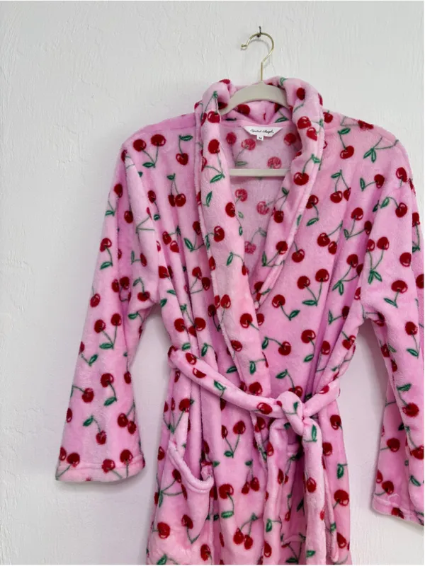Women's Spoiled Angel Cherry Print Robe, Size M, Pink and Red - Image 9