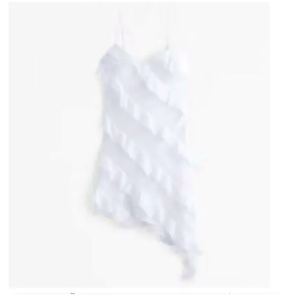 Abercrombie and Fitch White Ruffle Slip Asymmetrical Dress Size Large TALL NWT - Image 2