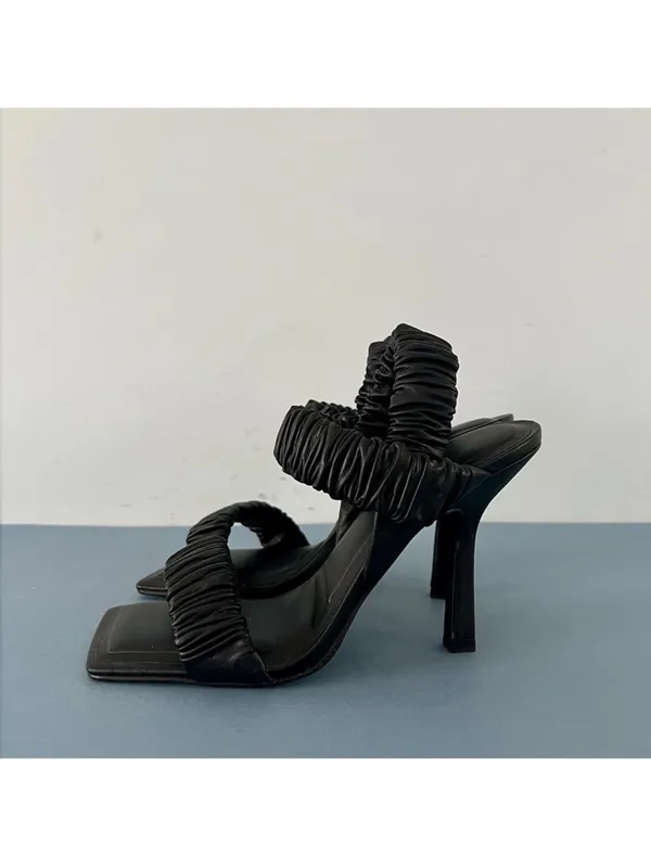 Gianni Bini Vanya Scrunched Square Toe Black Leather Dress Sandal Heels Size‎ 6 - Image 5