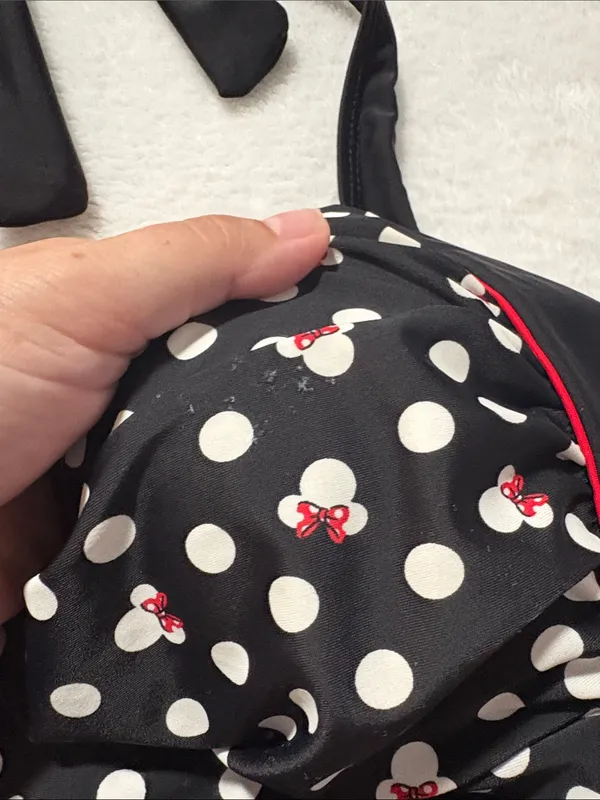 Disney Parks XL Minnie mouse Black Polka Dot Halter One-Piece Swimsuit Red Trim - Image 5