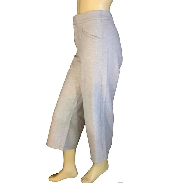Haute Couture Beige Herringbone Pattern Wide Leg Gaucho Pants (S) - Image 3