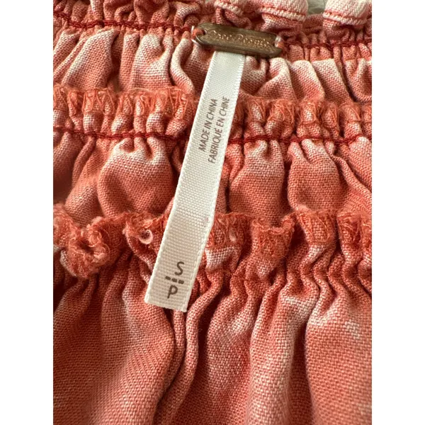 Free People‎ Pink Washed Smocked Neck Ruffle Sleeve Tie Neck Blouse Top S - Image 7