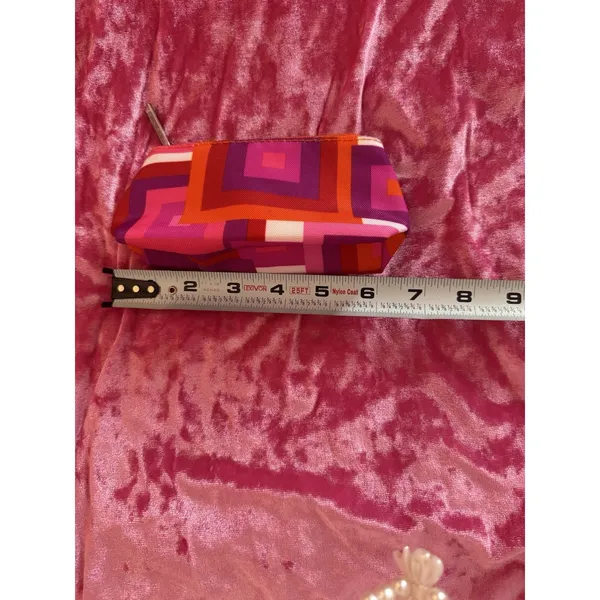Clinique Cosmetic Bag Mini Geometric Pattern Red Pink Purple Zipper - Image 5
