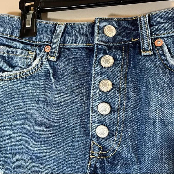 ✨ Free People We the Free Women’s Denim Button Fly Mini Skirt Raw Hem 29 - Image 4
