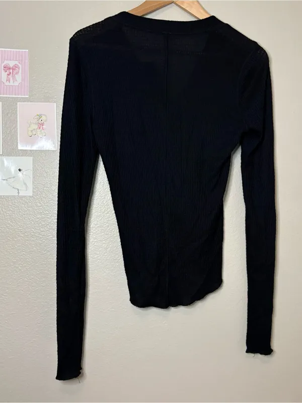 Free people bohochic Black LongSleeve Waffle Henley Top casual fall dark coquett - Image 7