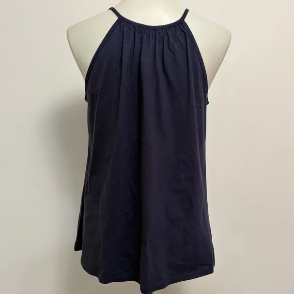 Solitaire Tank Top Large Navy Blue Red Embroidered Tassel Keyhole Boho Folk - Image 5
