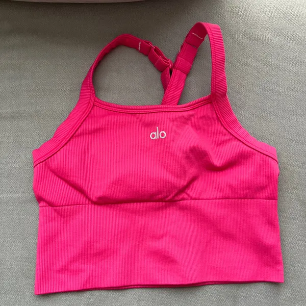 Alo Yoga Seamless Ribbed Favorite Bra Tank Pink Summer Crush XS - Image 2