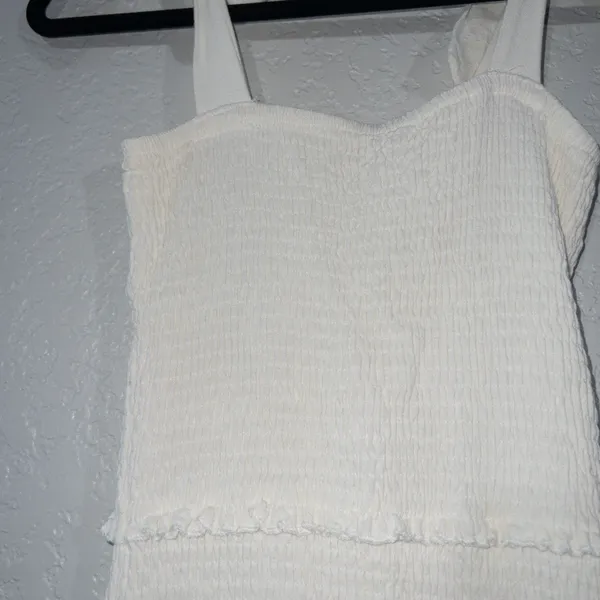O.Vianca White Smocked Tie Shoulder Mini Dress Size Medium - Image 2