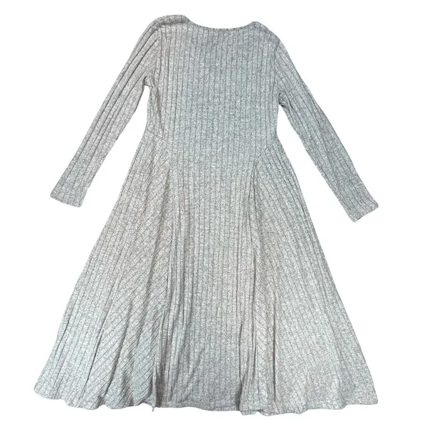 Halara Womens Midi Dress Heather Grey Ribbed Empire‎ Waist V-Neck Long Sleeve XL - Image 2