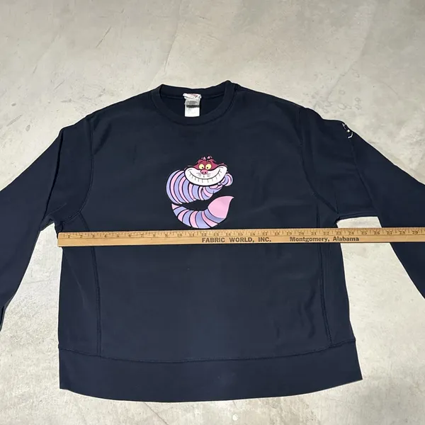 Vintage Disney Store SZ XL Cheshire Cat Sweatshirt Alice In Wonderland Blue Y2K - Image 6