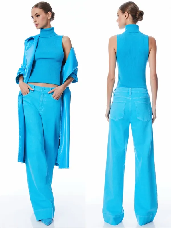 Alice + Olivia Sofia High Rise Boyfriend Jeans in Ocean Floor Blue, Size 25, NWT - Image 2