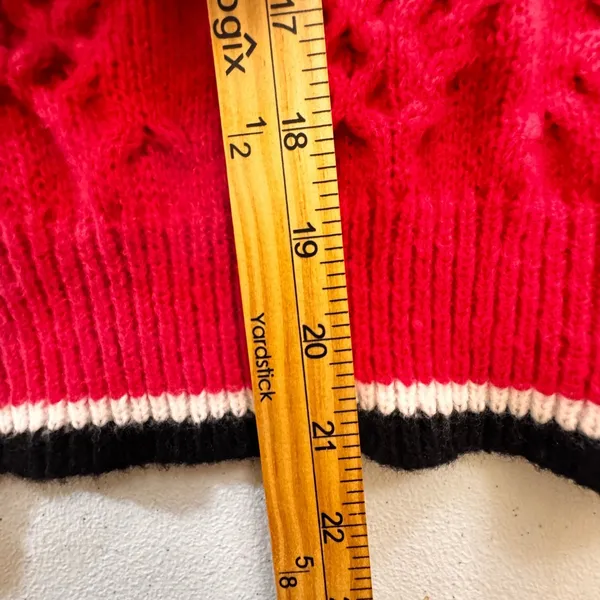 Vibrant pink Geometric Knit Mock Neck Sweater with Black White Trim Women's M‎ - Image 3