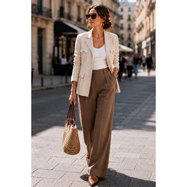 NIC+ZOE Ivory Utility Blazer Jacket M Quiet Luxury Office Chic Tailored Longline - Image 2