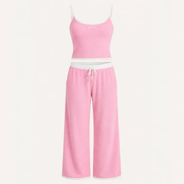 The Bar | Carter Terry Cloth Tank & Wide Leg Sweatpants Set in Pink | Med/Large - Image 14