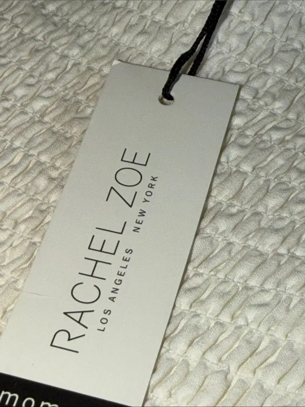 NWT Rachel Zoe White Puff-Sleeve Smocked Maxi Dress Floral Trim Cotton 10 - Image 5