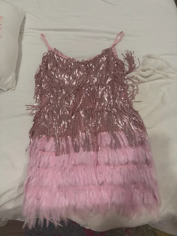Triple Threads Pink Fringe Dress - Image 3