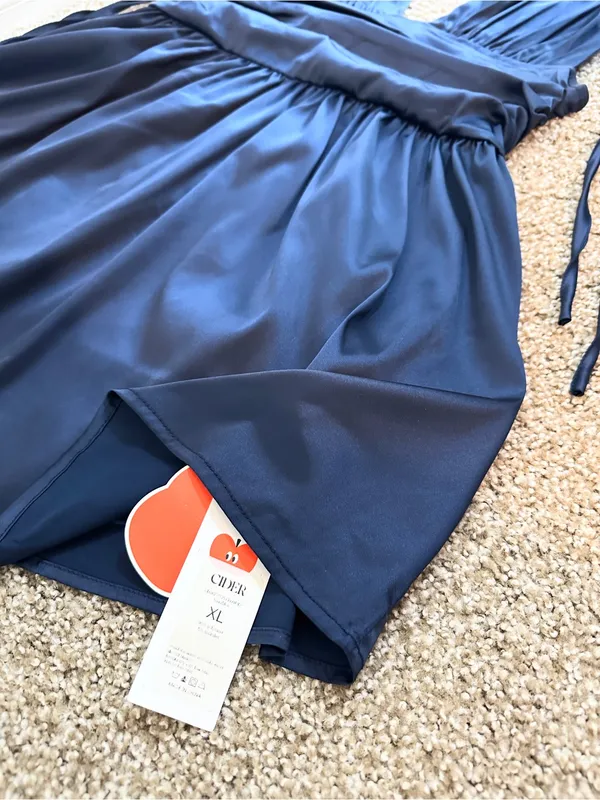 NWT Cider Solid Satin Ruched Mini Dress – Navy Blue – XL - Image 11