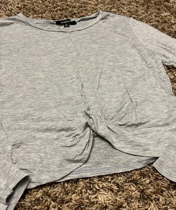 Ambiance Apparel Heather Grey Cropped Long Sleeve Top - Image 4