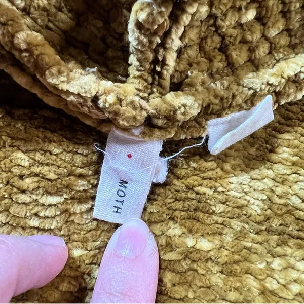 Moth Anthropologie Golden Mustard Yellow Velour Velvet Chunky Open Cardigan XS - Image 4