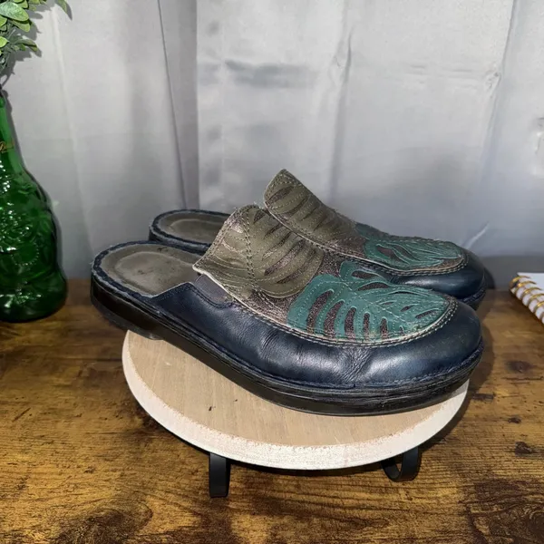 Naot Zafra Monstera Leaf Leather Mules 41~10 Blue Green Comfort Slip On Clogs - Image 2