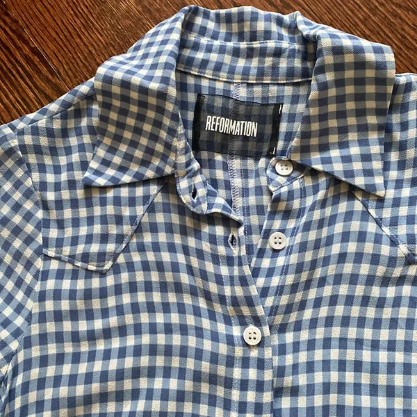 Reformation Blue Gingham Print Blouse - Image 2