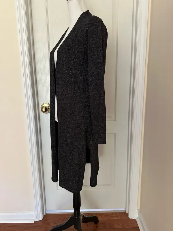Tahari Woman’s Open Front Long Line Black Cardigan, Sz M - Image 4