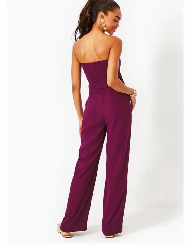 Lilly Pulitzer Strapless Plum Wide-Leg Jumpsuit with Self Tie - Image 3