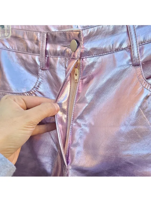 12th Tribe Aimmia Metallic Pink Straight Leg Pants - Image 4