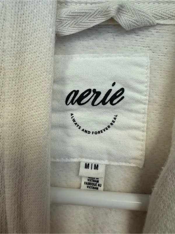 Aerie Cream Coquette Ribbon Bow Cropped Hooded Sweatshirt Size M - Image 4