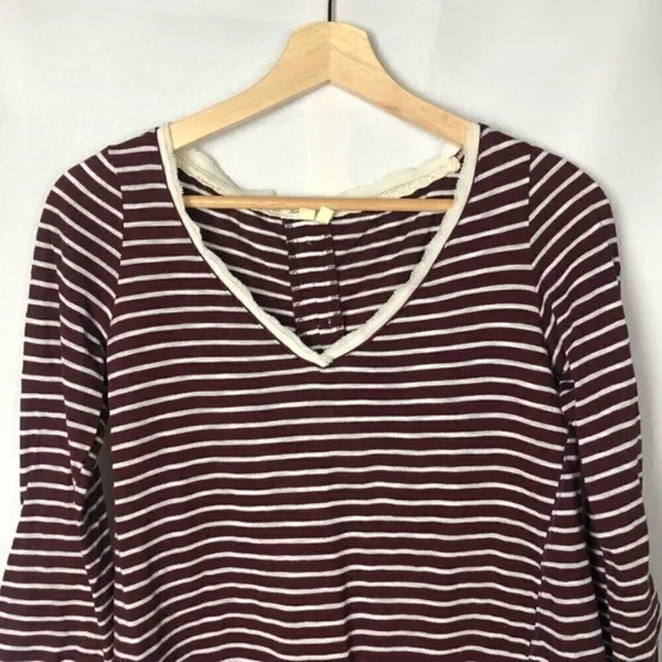 Anthropologie Meadow Rue Cassia Red Striped‎ Lace Back Long Sleeve Top S - Image 5