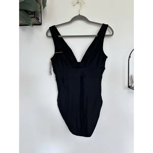 NWT Quince Black Italian Plunge One-Piece Swimsuit Size Large - Image 4