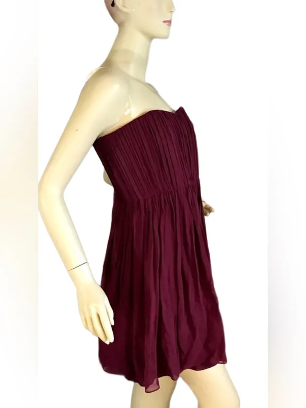Alice & Olivia Burgundy Silk Chiffon Strapless "Mckell" Dress (10) - Image 5