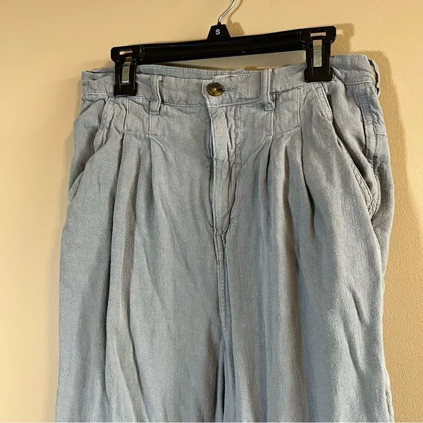 ✨ We the‎ Free Faded Love Linen Blend High-Rise Pleated Front Pants Wave Blue 27 - Image 4