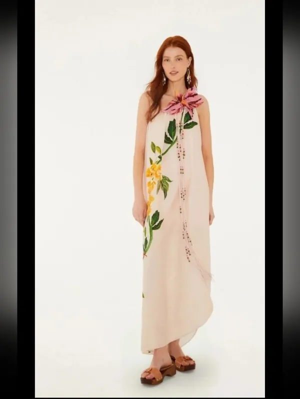 NWT Farm Rio pink garden terrace 3d one-shoulder maxi dress Size Small - Image 3