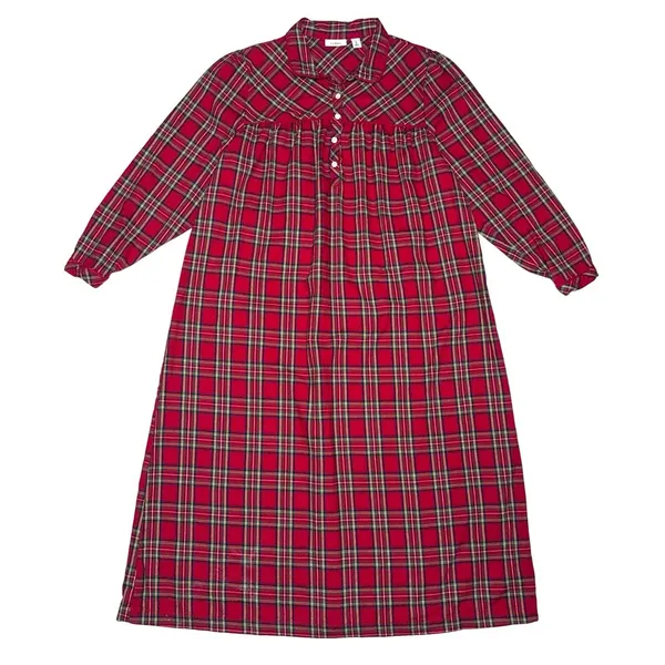 Vintage LL Bean Nightgown Medium Petite Plaid Cotton Flannel Maxi‎ Traditional - Image 2