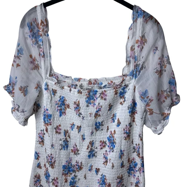 Abercrombie & Fitch Smocked Puff Sleeve Midi Dress Floral Coquette Cottagecore L - Image 3