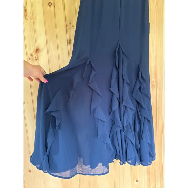 Lulus Alorna Dark Navy Sleeveless Ruffled Maxi Dress Wedding Banquet Small - Image 5