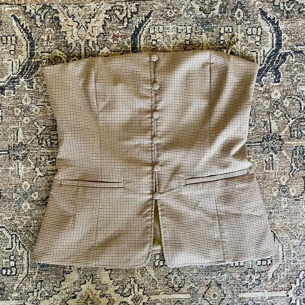 NWT Zara Checkered Plaid Covered Button Corset Strapless Top in Tan - S - Image 6
