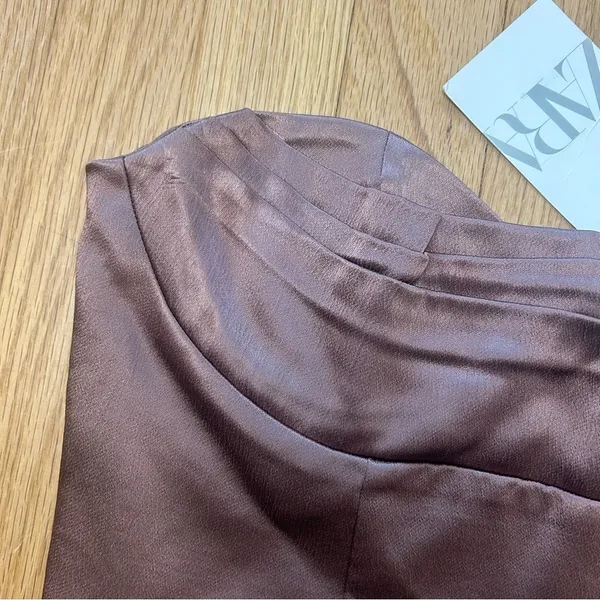 NWT Zara Satin Bandeau Mauve Rose Pleated Strapless Crop Top Size Medium - Image 6