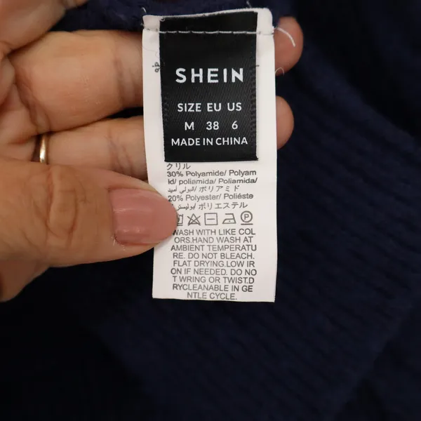 SHEIN Navy Blue Cable Knit Cropped Cardigan V-Neck Button Front Sweater Size M - Image 2