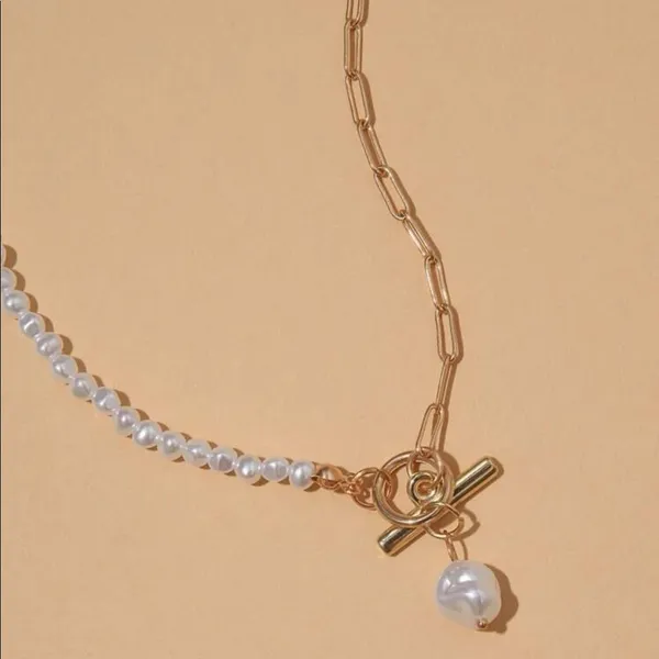 Natural Ocean Pearl Pendant Charm Natural Pearls gold chain necklace toggle clsp - Image 5